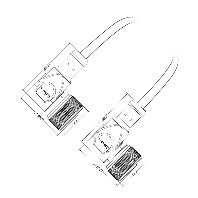 Push-pull m12 3pins A code female to female right angle molded cable,unshielded,PVC,-40°C~+105°C,22AWG 0.34mm²,brass with nickel plated screw